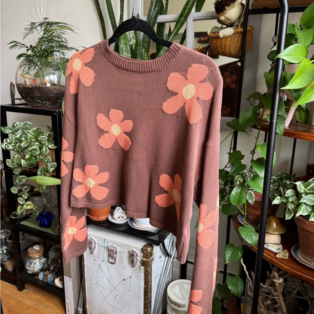Blue Blush Floral Sweater in Brown and Pink
